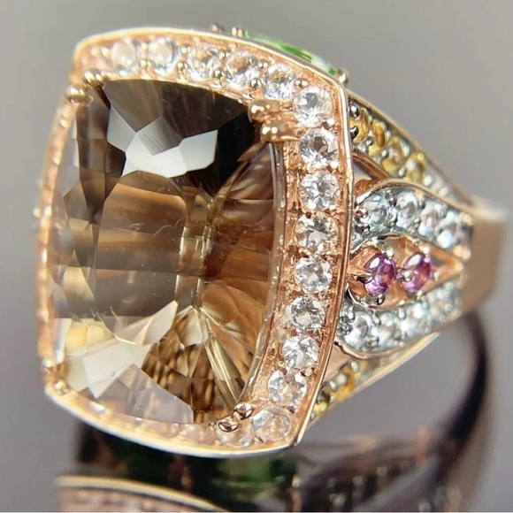 Sold! LeVian,Tsavorite,Rhodolite,Citrine,Smokey Quartz 14K Rose Gold Ring 7.5 - Picture 4 of 14